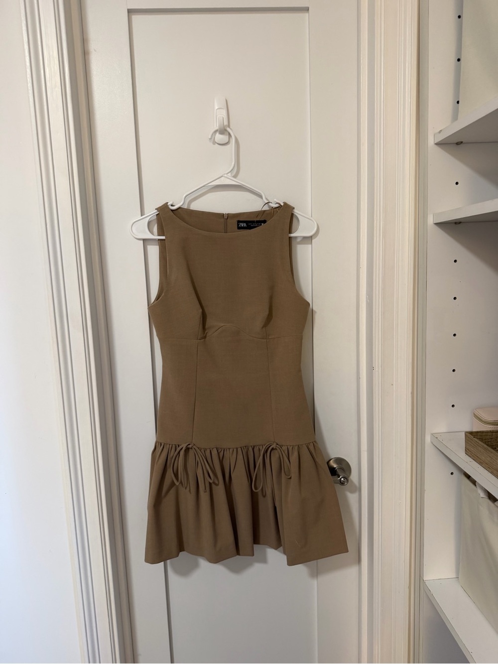 Zara Brown Sleeveless Drop-Waist Ruffle Hem Mini Dress